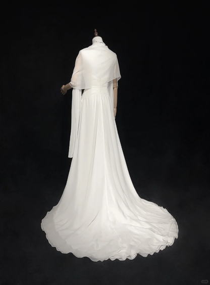 Unique Bridal Gown A Line Spaghetti Straps Chiffon Long White 50s Wedding Dresses Vintage Bridal Gowns DH1144