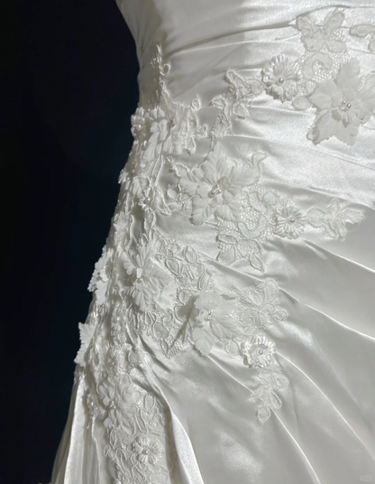 Classic Elegant Wedding Gown Mermaid One Shoulder Long White Satin 70s Wedding Dresses Vintage Bridal Gowns DH1147