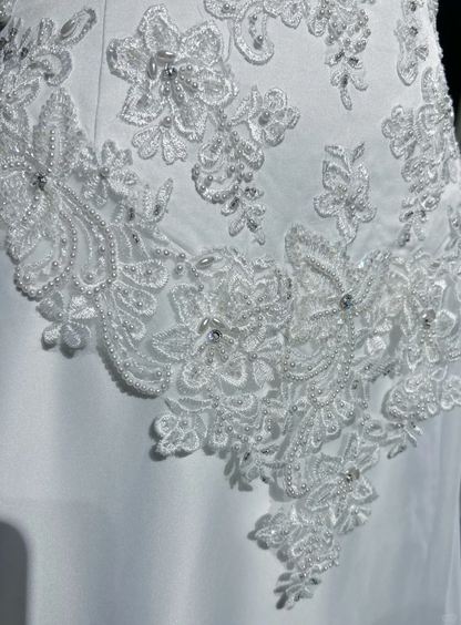 Classic Elegant Wedding Gown A line V Neck Long White Satin 70s Wedding Dresses Vintage Bridal Gowns DH1149