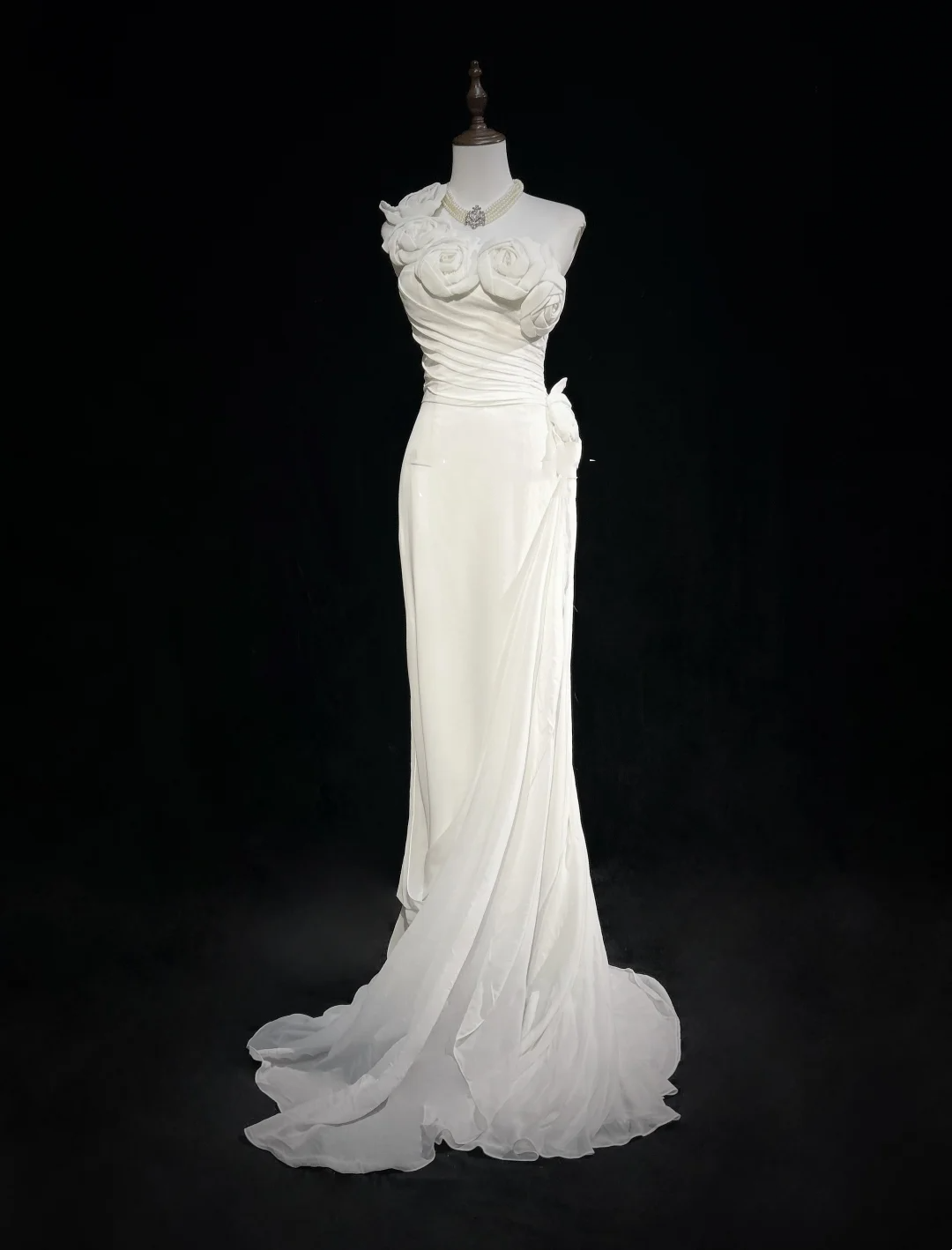 Unique Wedding Dress Sheath One Shoulder Chiffon White Flowers 90s Wedding Dresses Vintage Bridal Gowns DH1152