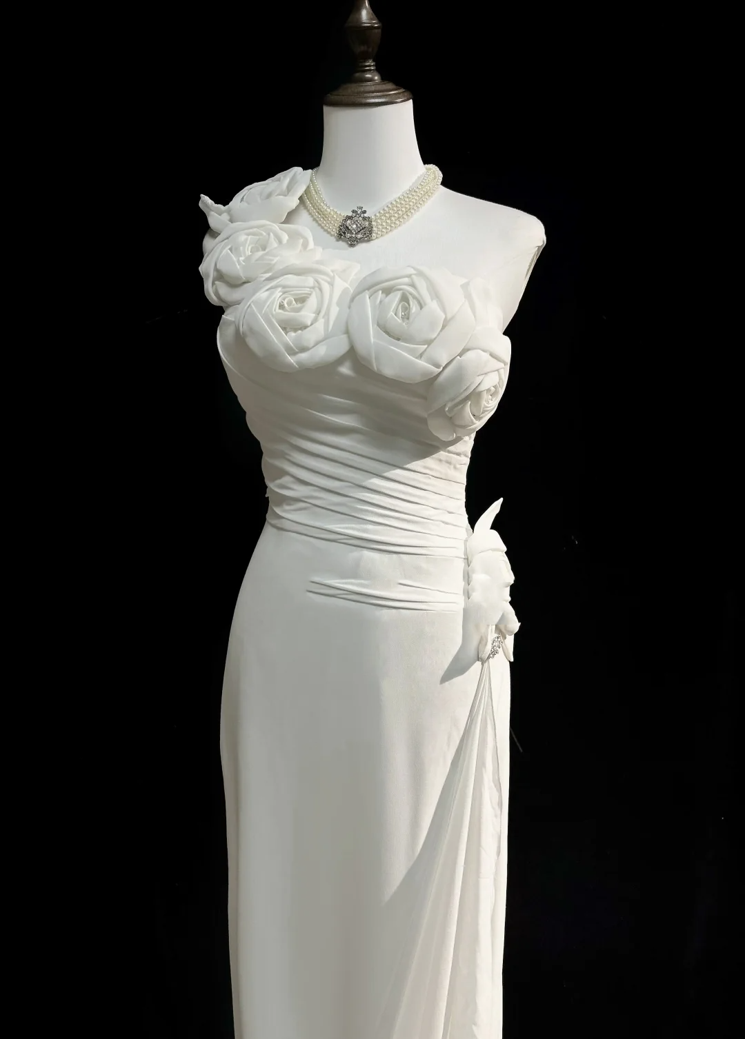 Unique Wedding Dress Sheath One Shoulder Chiffon White Flowers 90s Wedding Dresses Vintage Bridal Gowns DH1152