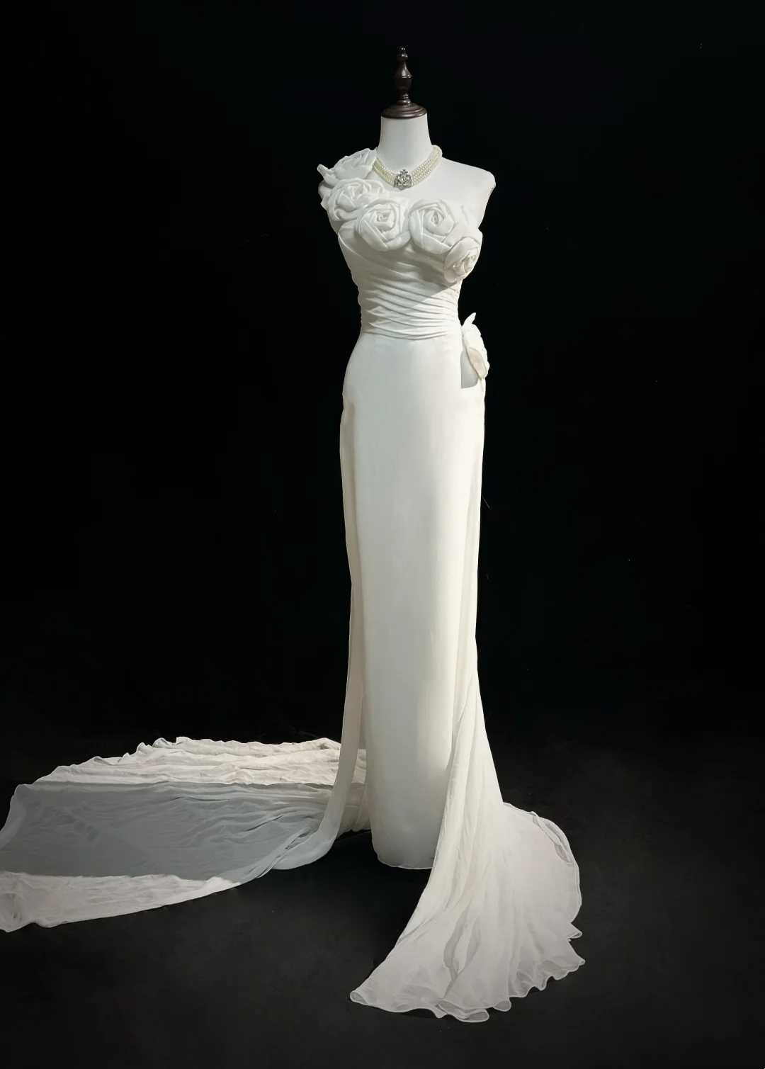 Unique Wedding Dress Sheath One Shoulder Chiffon White Flowers 90s Wedding Dresses Vintage Bridal Gowns DH1152