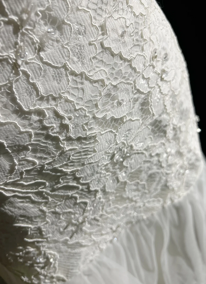 Classic Elegant Wedding Gown Mermaid Short Sleeves White Lace 80s Wedding Dresses Vintage Bridal Gowns DH1153