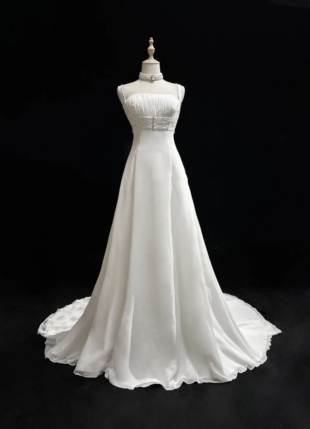 Unique Wedding Dress A Line Square Neck White Chiffon Beads 90s Wedding Dresses Vintage Bridal Gowns DH1155