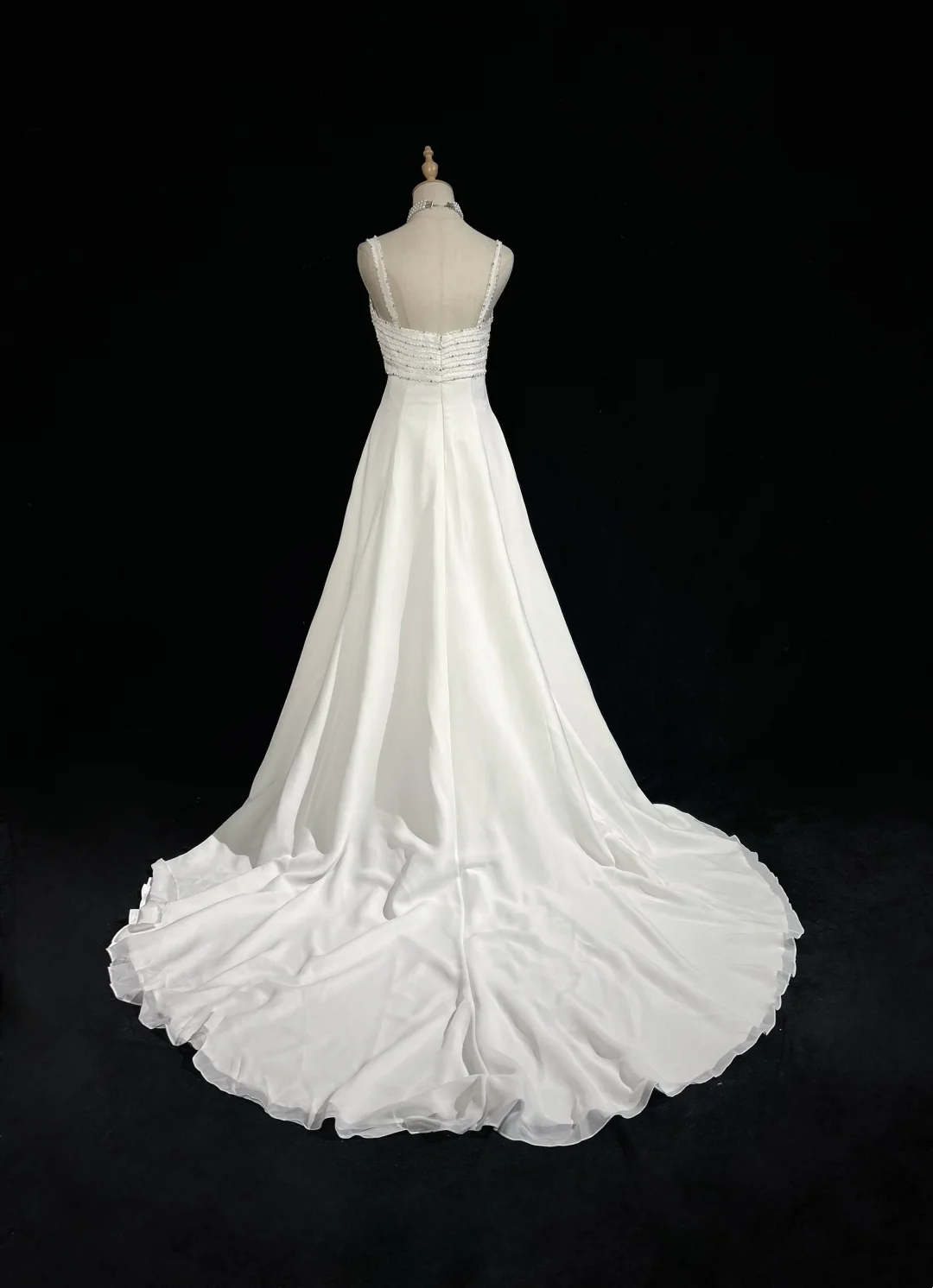 Unique Wedding Dress A Line Square Neck White Chiffon Beads 90s Wedding Dresses Vintage Bridal Gowns DH1155