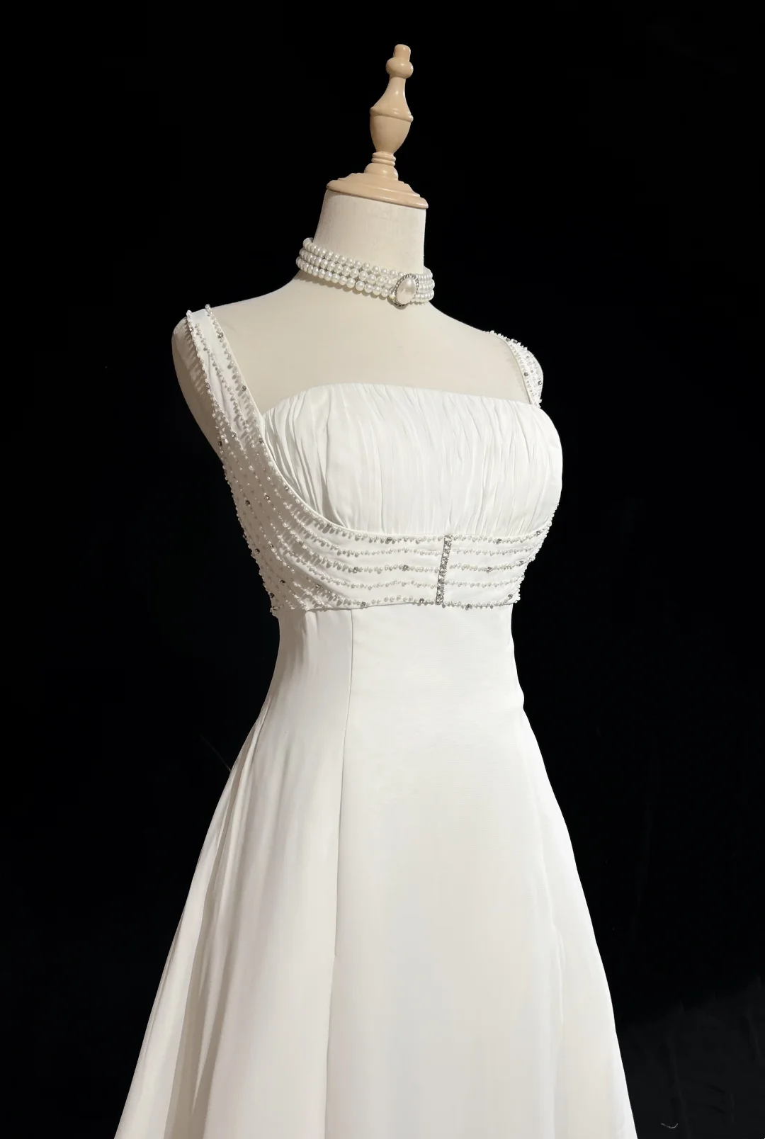 Unique Wedding Dress A Line Square Neck White Chiffon Beads 90s Wedding Dresses Vintage Bridal Gowns DH1155