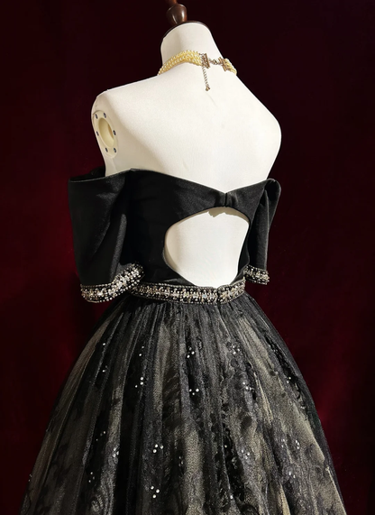Vintage Ball Gown Off The Shoulder Black Tulle Lace Formal 8th Grade Homecoming Dresses Summer Middle School Hoco Dress 20th Birthday Outfits DH1157