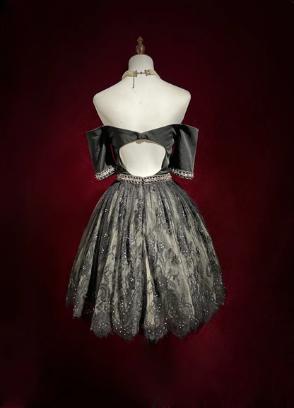 Vintage Ball Gown Off The Shoulder Black Tulle Lace Formal 8th Grade Homecoming Dresses Summer Middle School Hoco Dress 20th Birthday Outfits DH1157