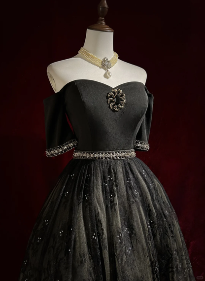 Vintage Ball Gown Off The Shoulder Black Tulle Lace Formal 8th Grade Homecoming Dresses Summer Middle School Hoco Dress 20th Birthday Outfits DH1157