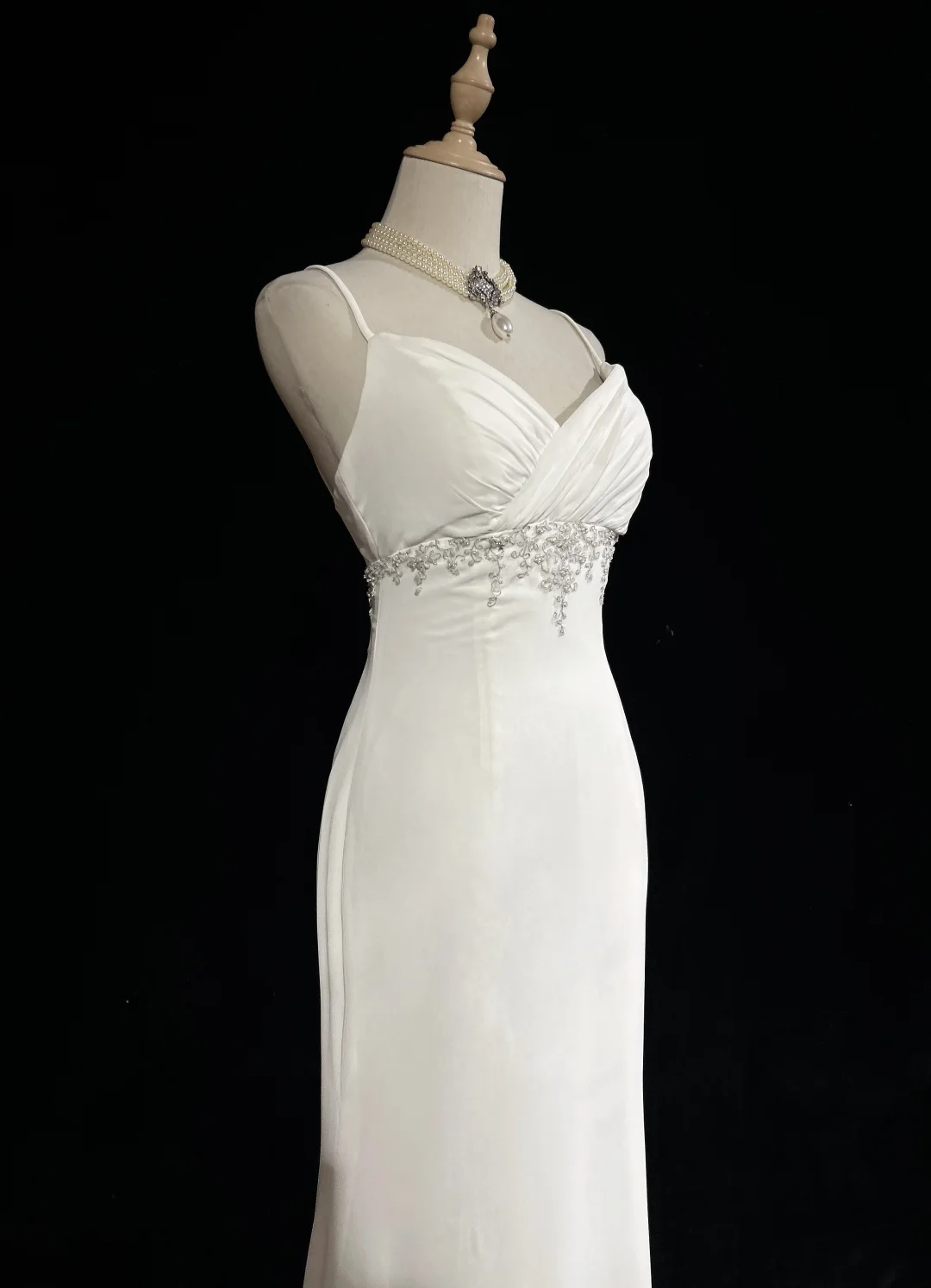Unique Wedding Dress Mermaid Spaghetti Straps White Chiffon Beads 90s Wedding Dresses Vintage Bridal Gowns DH1164