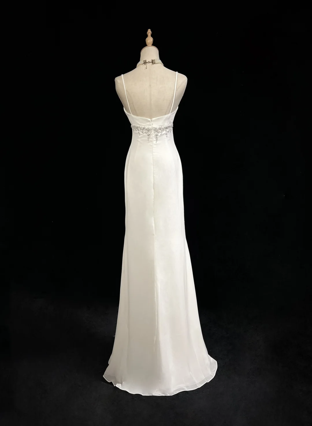 Unique Wedding Dress Mermaid Spaghetti Straps White Chiffon Beads 90s Wedding Dresses Vintage Bridal Gowns DH1164