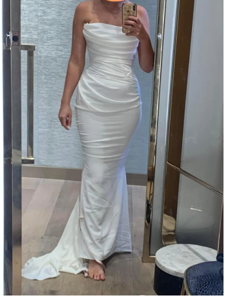 Romantic Bridal Gown Mermaid Strapless White Ruffles Wedding Dresses Minimalist Bridal Gowns DP1201