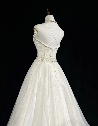 Unique Bridal Dress A Line Spaghetti Straps White Lace Long 90s Wedding Dresses Vintage Bride Dress Bridal Gowns DH1259