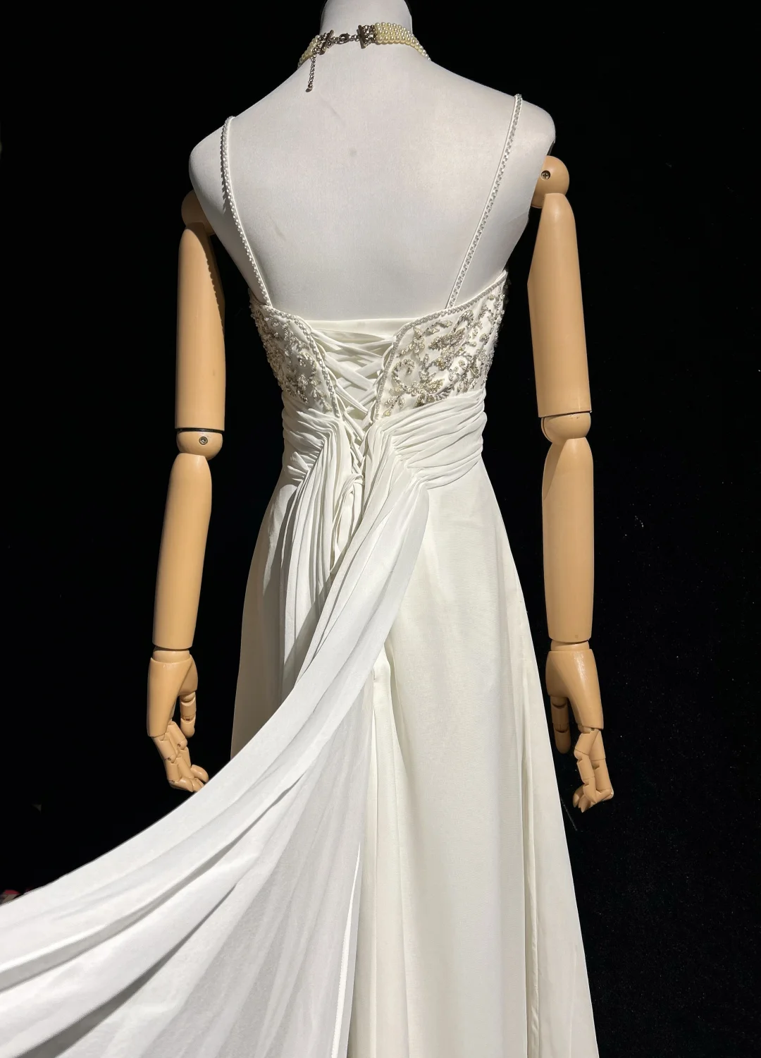 Unique Bridal Dress A line Spaghetti Straps White 90s Chiffon Wedding Dresses Vintage Bride Dress Bridal Gowns DH1262