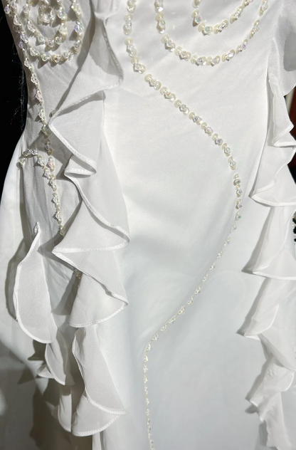 Unique Bridal Dress A line Halter Wedding Dress With Beads Layers White 90s Chiffon Wedding Dresses Vintage Bride Dress Bridal Gowns DH1263