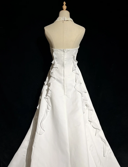 Unique Bridal Dress A line Halter Wedding Dress With Beads Layers White 90s Chiffon Wedding Dresses Vintage Bride Dress Bridal Gowns DH1263