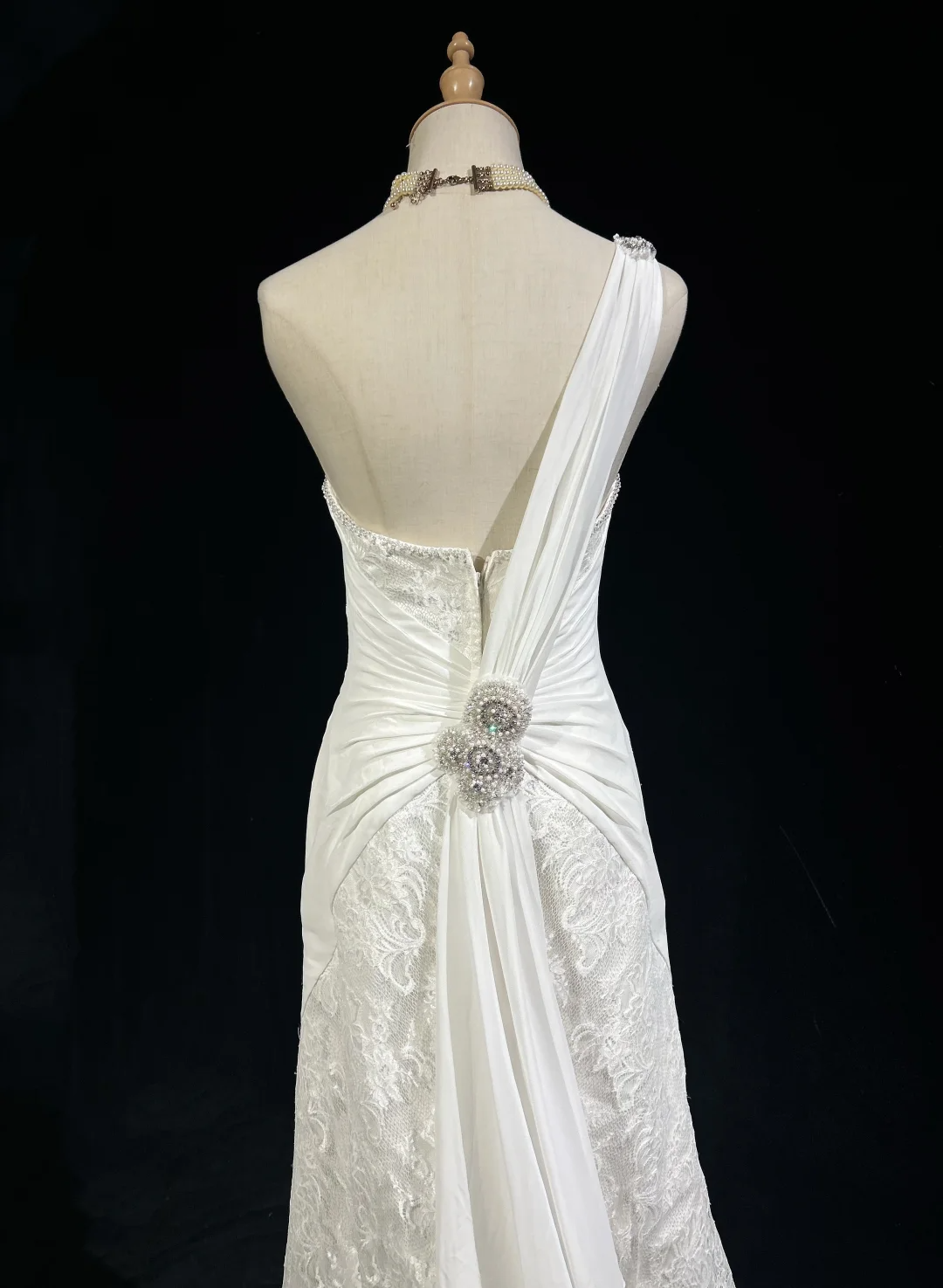 Unique Bridal Dress Mermaid One Shoulder Chiffon White Lace Wedding Dress With Beads 90s Wedding Dresses Vintage Bride Dress Bridal Gowns DH1264