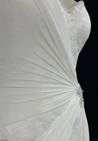 Unique Bridal Dress Mermaid One Shoulder Chiffon White Lace Wedding Dress With Beads 90s Wedding Dresses Vintage Bride Dress Bridal Gowns DH1264