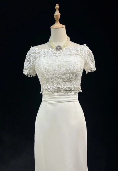 Unique Bridal Gown Mermaid Strapless Chiffon Wedding Dress With White Short Sleeves Lace Jacket Wedding Dresses Vintage 80s Wedding Gowns DH1265