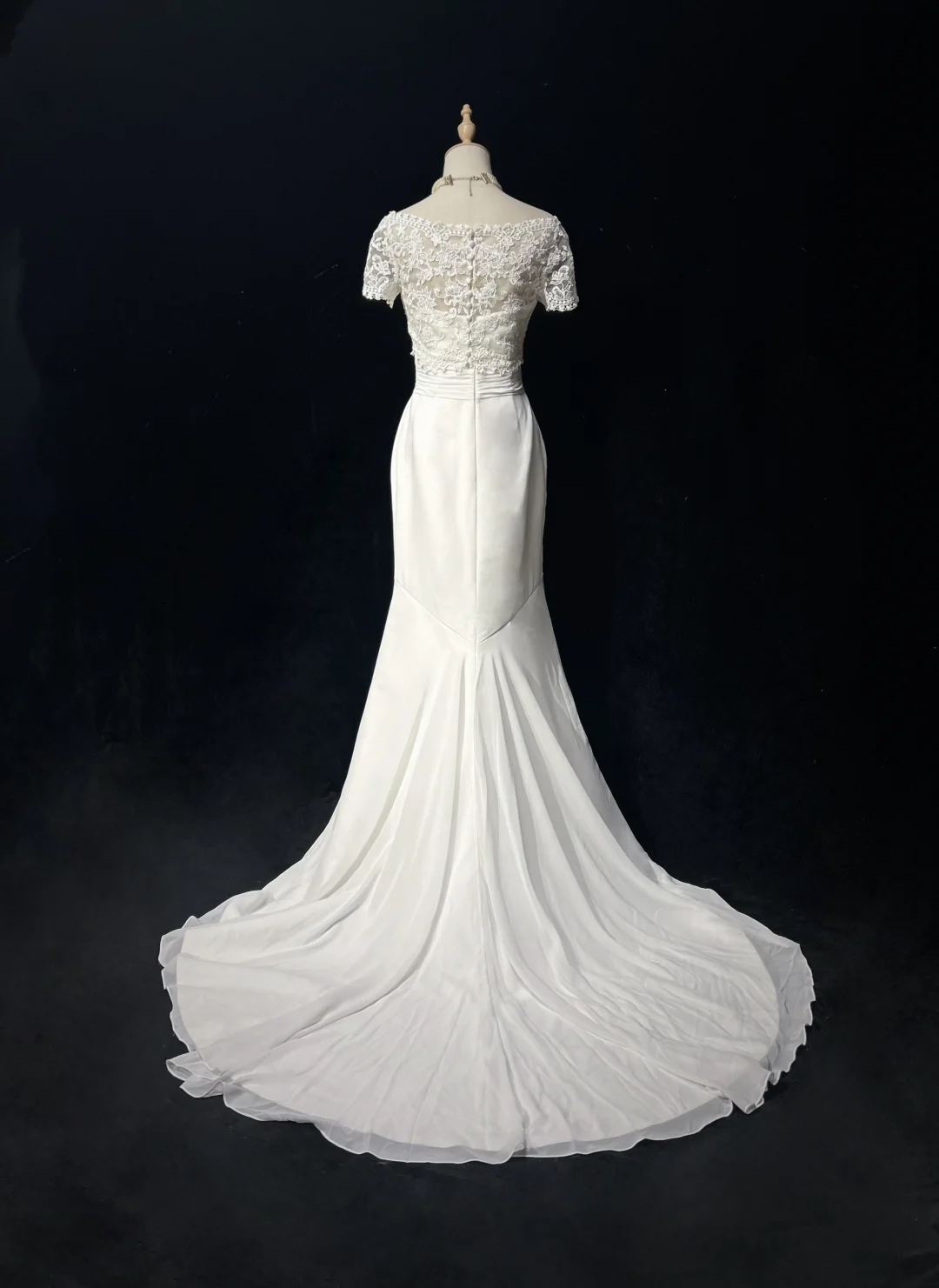 Unique Bridal Gown Mermaid Strapless Chiffon Wedding Dress With White Short Sleeves Lace Jacket Wedding Dresses Vintage 80s Wedding Gowns DH1265