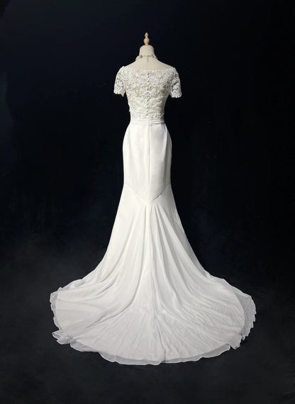 Unique Bridal Gown Mermaid Strapless Chiffon Wedding Dress With White Short Sleeves Lace Jacket Wedding Dresses Vintage 80s Wedding Gowns DH1265