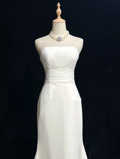 Unique Bridal Gown Mermaid Strapless Chiffon Wedding Dress With White Short Sleeves Lace Jacket Wedding Dresses Vintage 80s Wedding Gowns DH1265