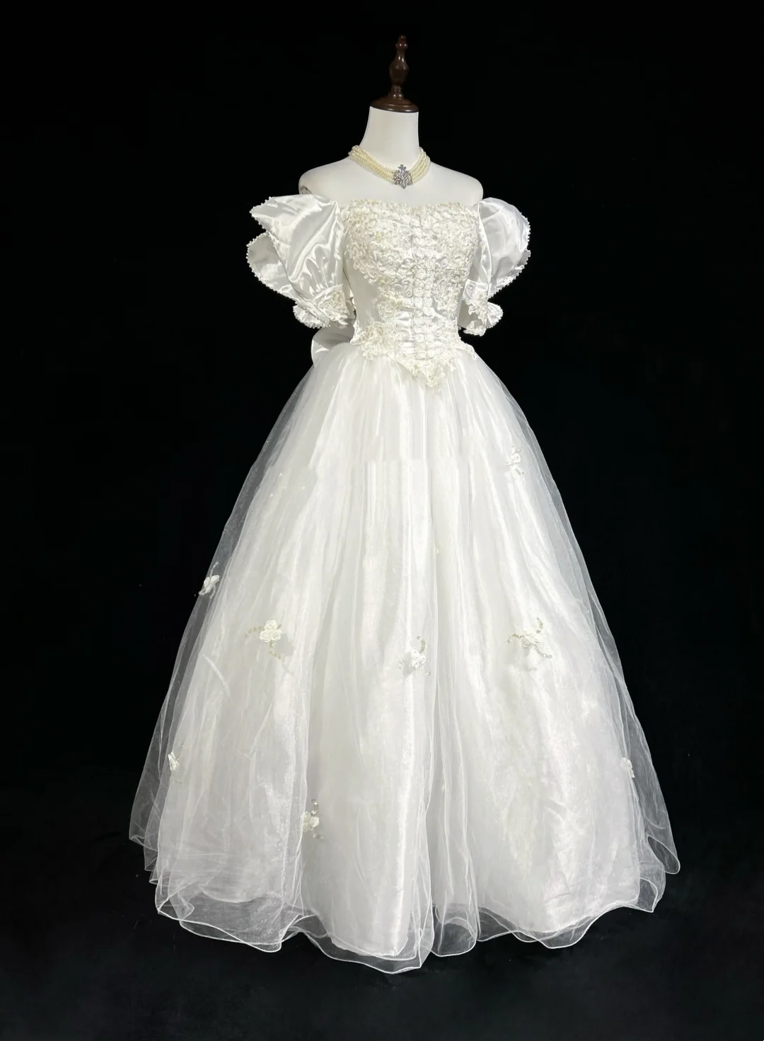 Princess Bridal Gown Ball Gown Square Neck Tulle 1960s Wedding Dress With White Short Sleeves Lace Wedding Dresses Vintage 80s Wedding Gowns DH1266