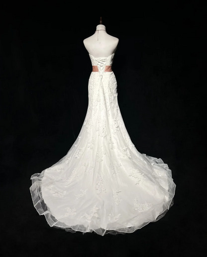 Classic Wedding Dress Mermaid Strapless White Lace Long 70s Wedding Dresses Vintage Bride Dress Bridal Gowns DH1267