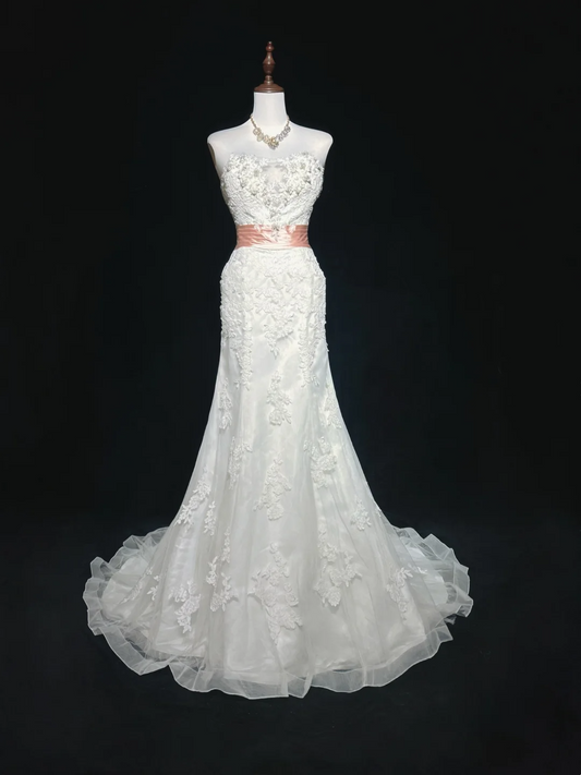 Classic Wedding Dress Mermaid Strapless White Lace Long 70s Wedding Dresses Vintage Bride Dress Bridal Gowns DH1267