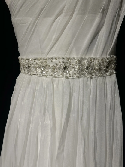 Unique Bridal Dress A line One Shoulder Chiffon White Wedding Dress With Beads 90s Wedding Dresses Vintage Bride Dress Bridal Gowns DH1268