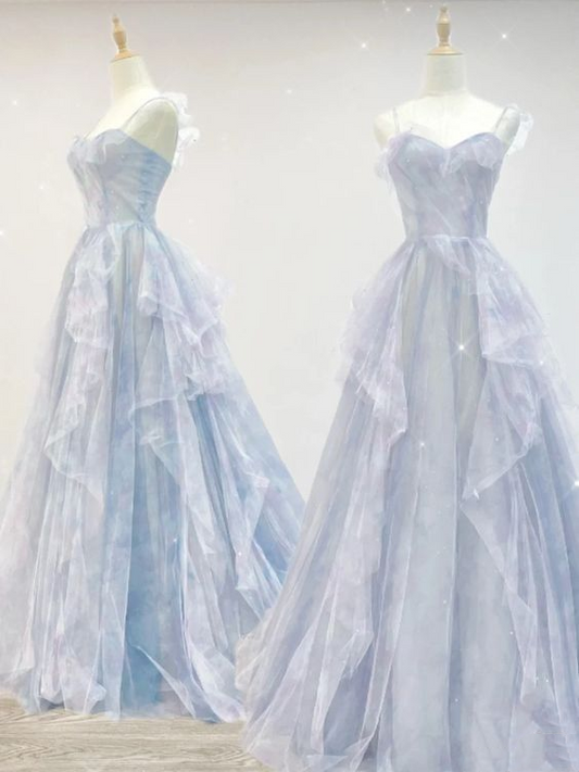 Vintage Ball Gown Spaghetti Straps Tulle Long Prom Dresses Party Dress Birthday Outfits Graduation Dresses DH1270