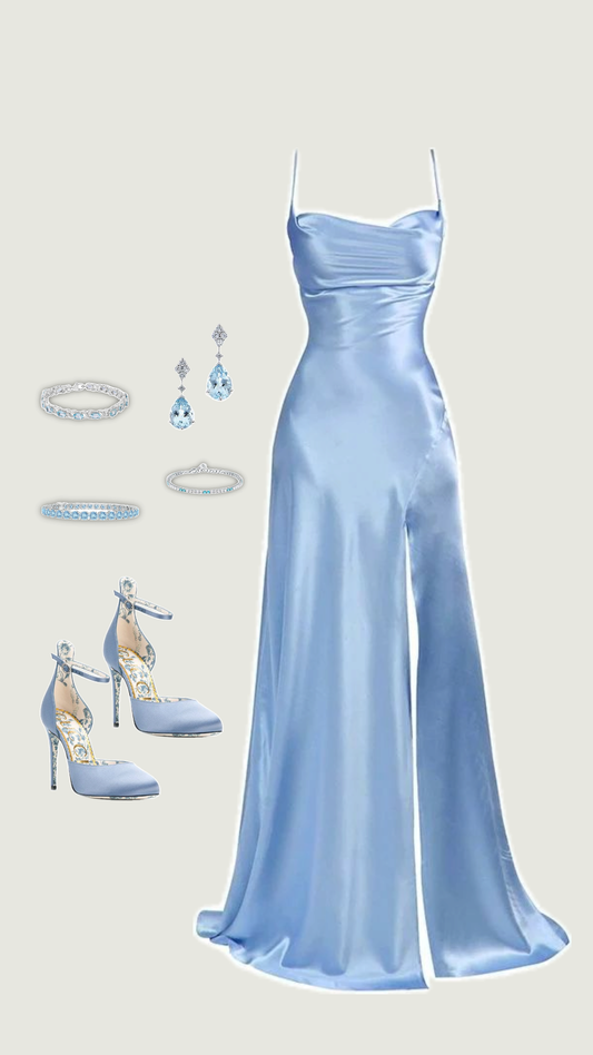 Elegant Mermaid Spaghetti Straps Light Blue Slit Satin Long Prom Dresses Party Dress Summer 20th Birthday Outfits 18th Birthday Dresses DH1283