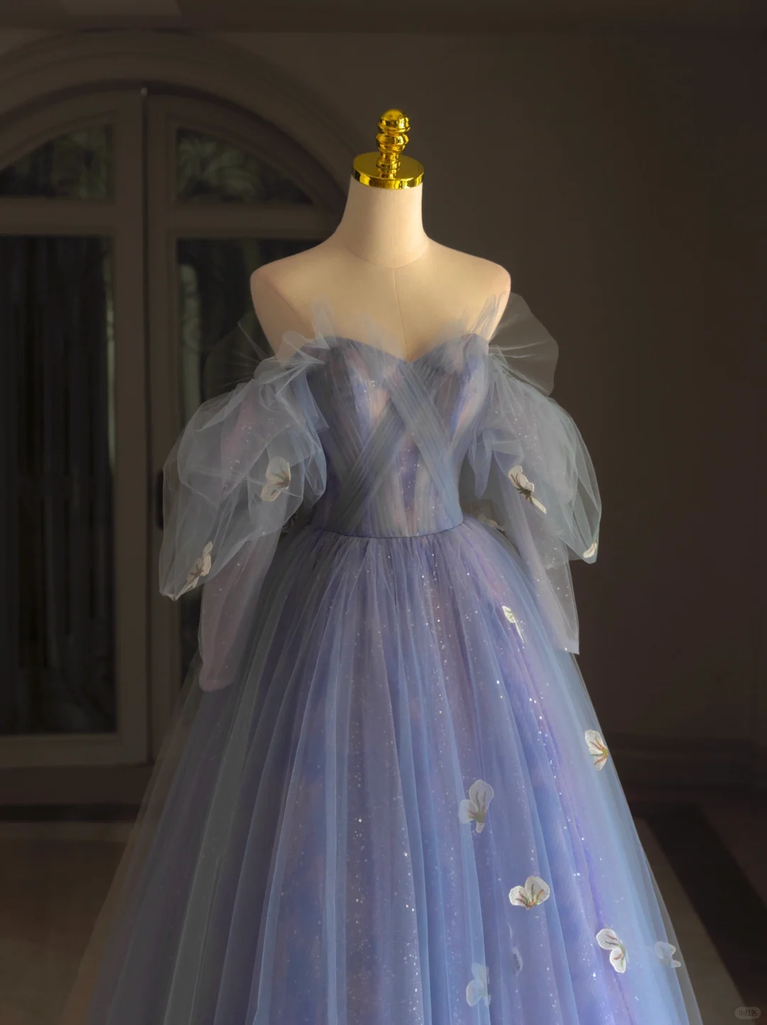 Pretty Ball Gown Off The Shoulder Blue Lilac Tulle Long Quinceanera Dress Formal Gowns Vestido De 15 Anos Sweet 16 Dress DH1291