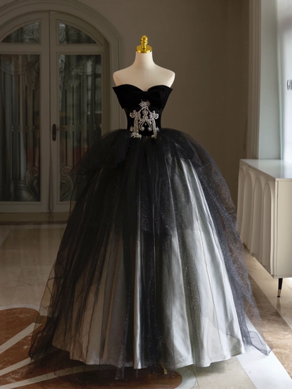 Luxury Ball Gown Sweetheart Neck Off Shoulder Lace Appliques Black Tulle Quinceanera Dress Quinceanera Dress Formal Gowns Vestido De 15 Anos Sweet 16 Dress DH1292