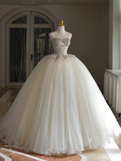 Princess Bridal Dress Ball Gown Sweetheart Tulle Beads Wedding Dress With Short Sleeves Wedding Dresses Modest Wedding Gowns DH1295