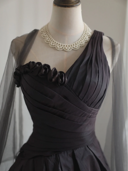 Retro Ball Gown One Shoulder Black Taffeta Mini Short Formal 8th Grade Homecoming Dresses Summer Middle School Hoco Dress 16th Birthday Outfits DH1308