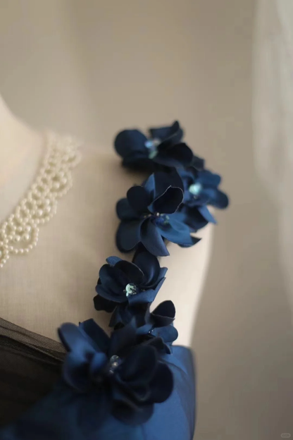 Vintage A Line Navy Blue Satin Flowers Mini Short Formal 8th Grade Homecoming Dresses Summer Middle School Hoco Dress 18th Birthday Outfits DH1310