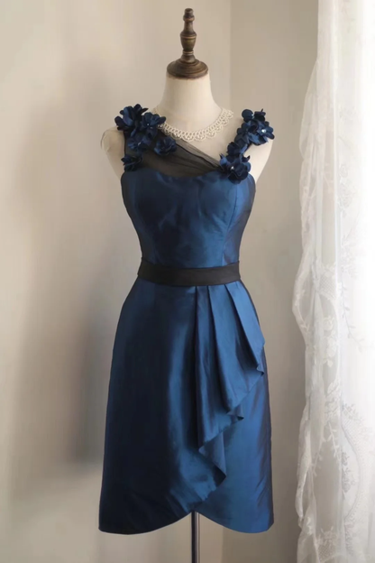 Vintage A Line Navy Blue Satin Flowers Mini Short Formal 8th Grade Homecoming Dresses Summer Middle School Hoco Dress 18th Birthday Outfits DH1310