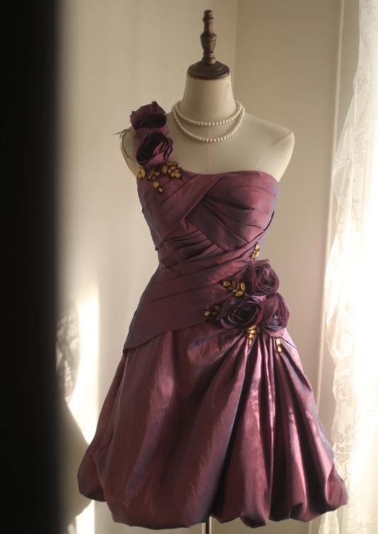 Retro Ball Gown One Shoulder Burgundy Taffeta Mini Short Formal 8th Grade Homecoming Dresses Summer Middle School Hoco Dress 16th Birthday Outfits DH1312