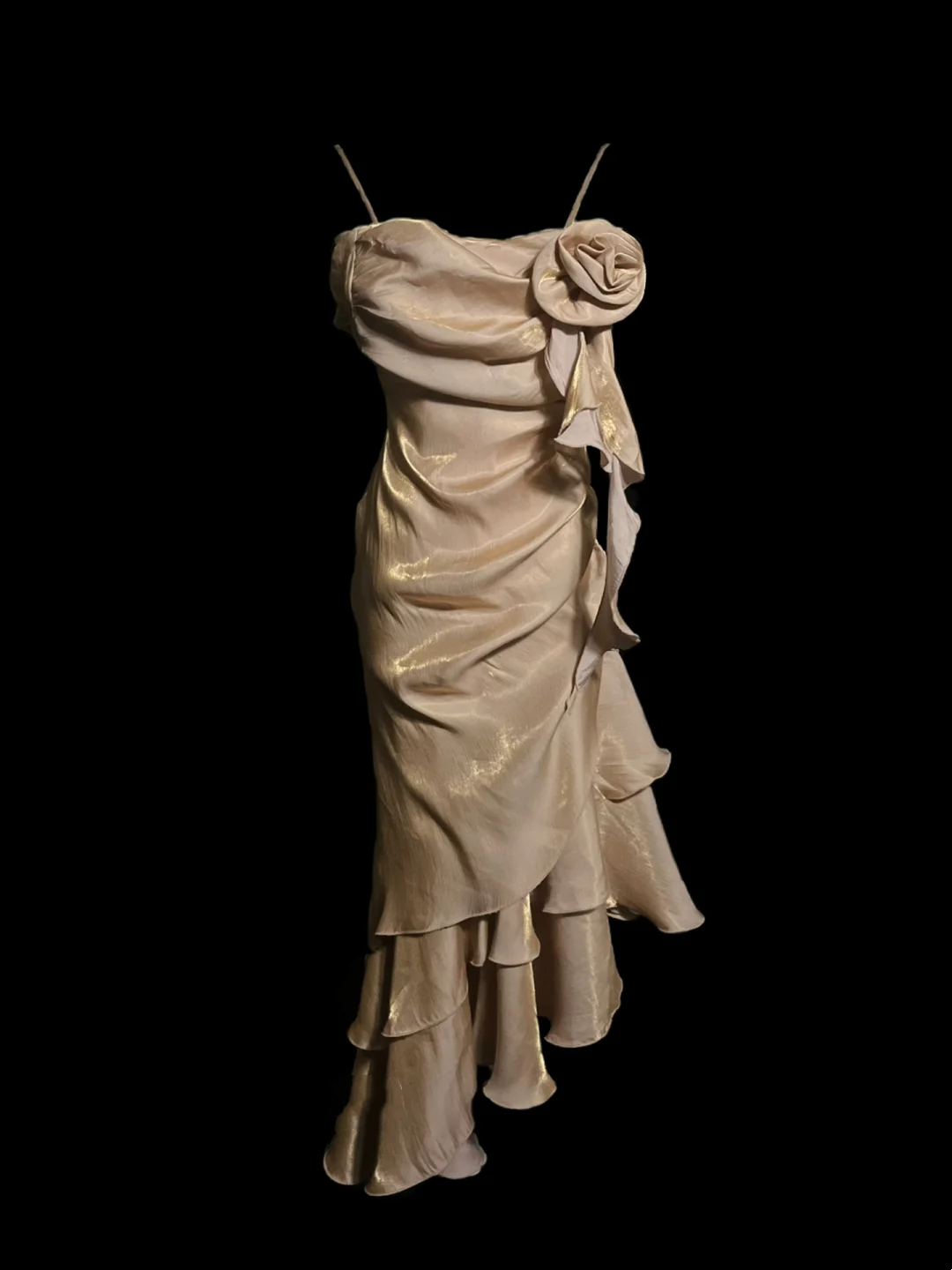 Unique Sheath Spaghetti Straps Gold Tea Length Formal 7th Grade Homecoming Dresses Middle School Mid Length Prom Dress Hoco Outfits DH1321