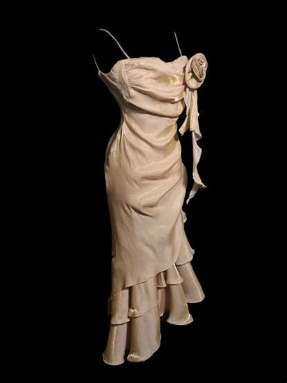 Unique Sheath Spaghetti Straps Gold Tea Length Formal 7th Grade Homecoming Dresses Middle School Mid Length Prom Dress Hoco Outfits DH1321