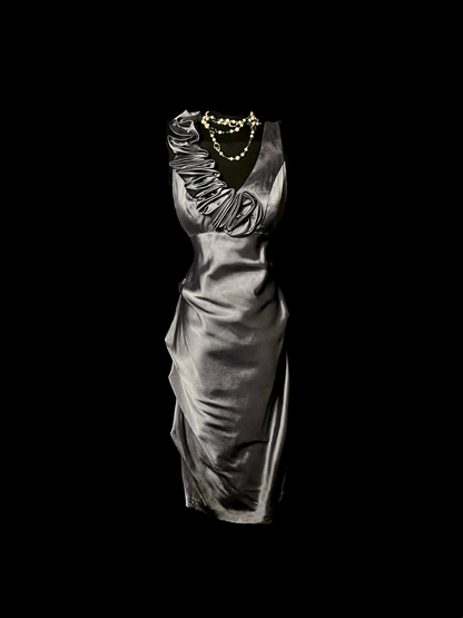 Unique Sheath V Neck Sleeveless Gray Knee Length Formal 7th Grade Homecoming Dresses Middle School Prom Dress Hoco Outfits DH1326