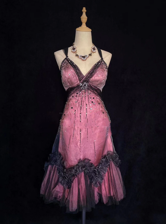 Vintage A Line Halter Pink Tulle Formal 7th Grade Homecoming Dresses Middle School Short Prom Dress Hoco Outfits DH1334