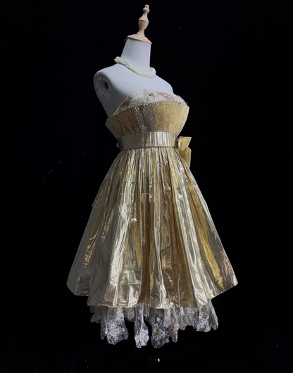 Unique Ball Gown Strapless Sleeveless Short Mini Gold Formal 7th Grade Homecoming Dresses Middle School Prom Dress Hoco Outfits DH1336