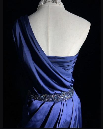 Unique Sheath One Shoulder Royal Blue Sleeveless Satin Mini Formal 7th Grade Homecoming Dresses Middle School Prom Dress Hoco Outfits DH1340