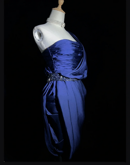 Unique Sheath One Shoulder Royal Blue Sleeveless Satin Mini Formal 7th Grade Homecoming Dresses Middle School Prom Dress Hoco Outfits DH1340