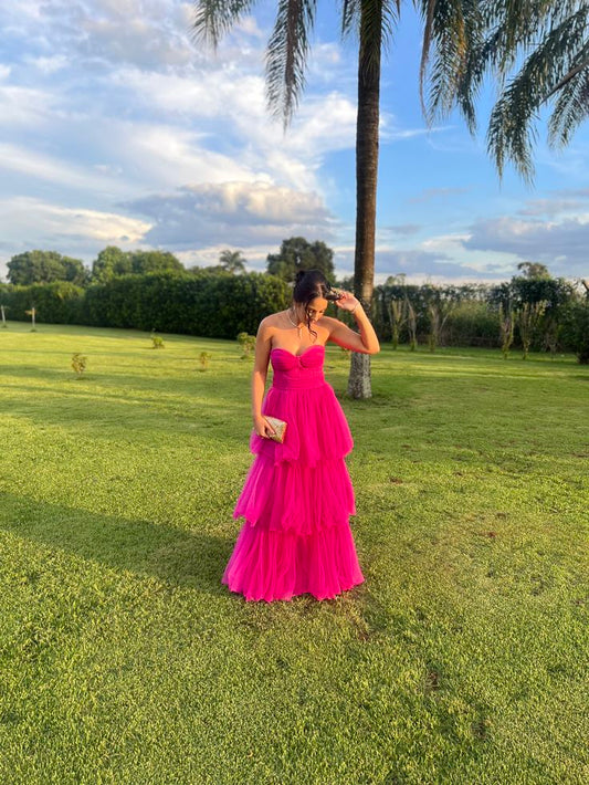 Sexy A line Sweetheart Pink Tulle Long Prom Dresses Party Dress 20th Birthday Outfits Graduation Dresses DH135