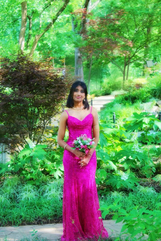 Sexy Mermaid Spaghetti Straps Pink Lace Long Prom Dresses Party Dress 20th Birthday Outfits Graduation Dresses DH137