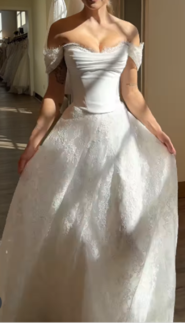 Princess Bridal Dress Mermaid Off The Shoulder Lace Wedding Dress With Short Sleeves Wedding Dresses Modest Wedding Gowns DH1427