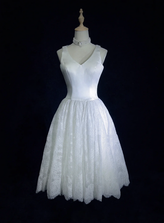 Princess Bridal Dress A line V Neck Lace Short Wedding Dress Summer Beach Wedding Dresses Modest Wedding Gowns DH1430